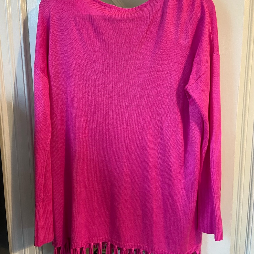 Lilly Pulitzer Vibrant Pink Fringe Hem Sweater size medium